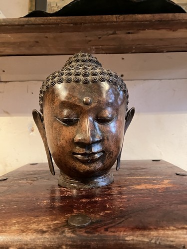 Antique bronze buddha head - antique,